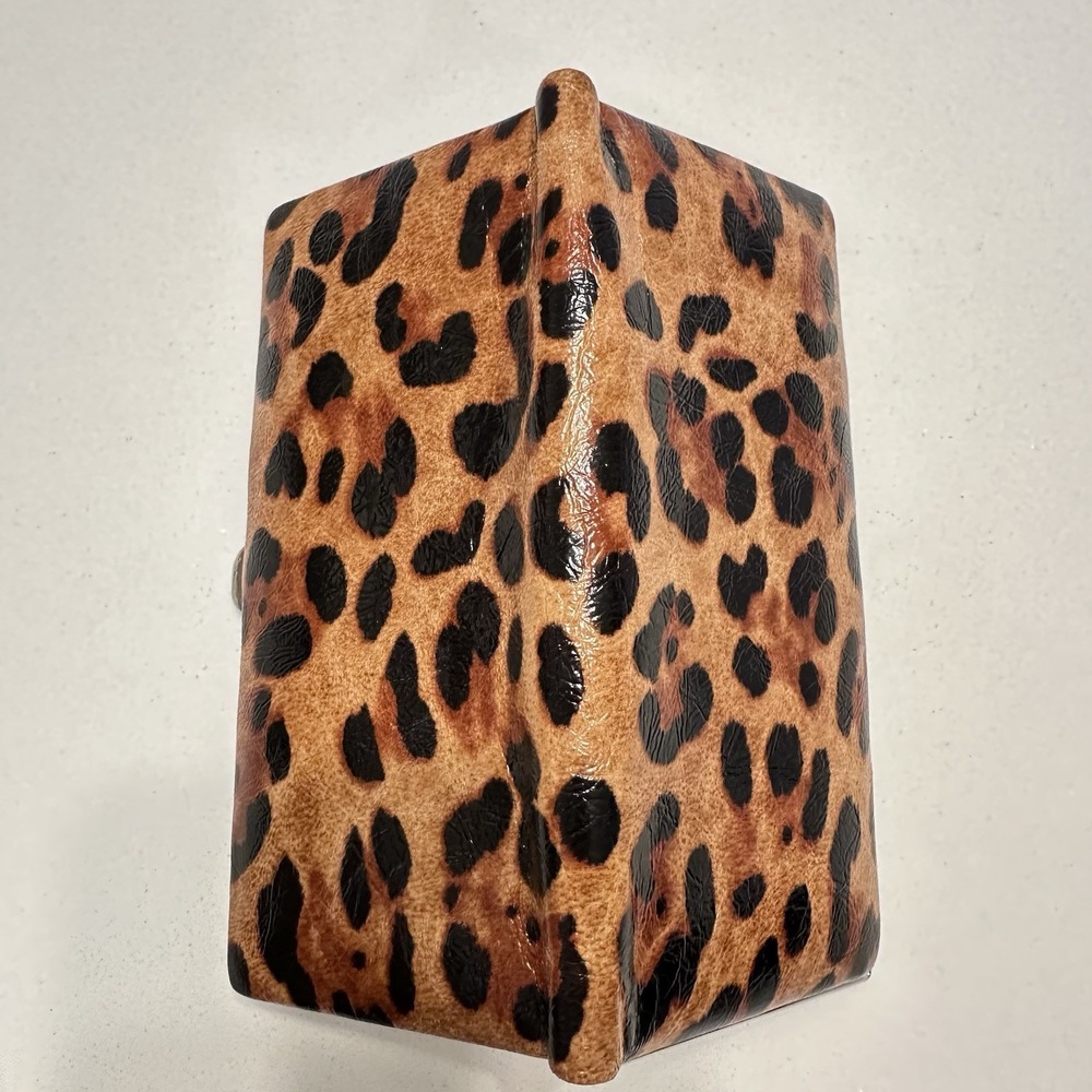LODIS Quinn Clutched Framed Leather Wallet Leopard Brown/Black RFID Slim Party - Picture 9 of 9